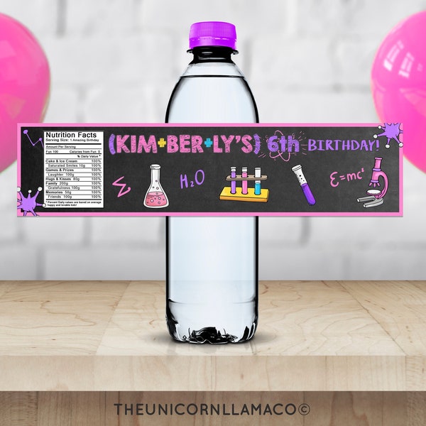 Science Bottle Labels, Laboratory Party Labels, Science Experiment Favors, Printables, Personalized, DIY, Girl Birthday, Slime