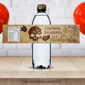 Pirate Party Water Bottle Labels, Pirate Treasure Map Party, Pirate Ship Invite, Treasure Map Birthday, Printables, DIY