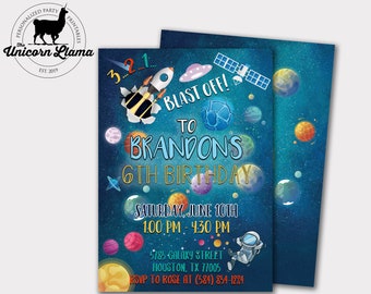 Space Invitation, Outer Space Party, Astronaut Invite, Galaxy Birthday, Printables, Boy Party, DIY, Personalized, Rocket Ship