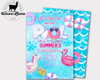 Pool Invitation, Swimming Pool Party, Pool Invite, Swimming Pool Birthday, Printables, DIY, Summer, Beach Party