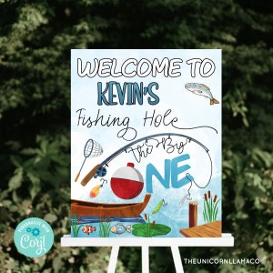 First Birthday Welcome Sign Template, Fishing Birthday Welcome