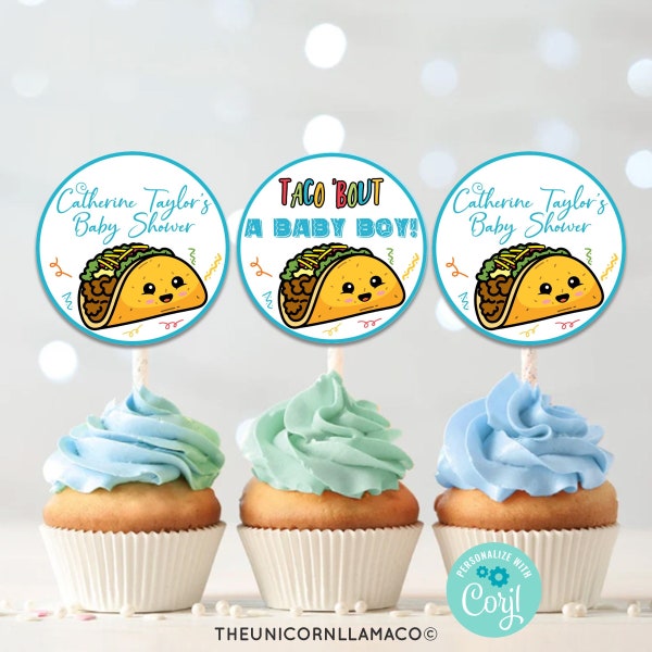 EDITABLE Taco Bout A Baby Boy Cupcake Toppers Taco Tuesday Baby Shower Cupcakes Fiesta Party Favors  Label Boy Baby Shower Mexican Party