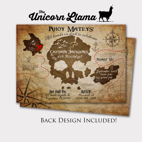 Pirate Invitation, Pirate Treasure Map Invitation, Pirate Party, Pirate Ship, Treasure Map Invitation, Personalized, Printable, Digital, DIY