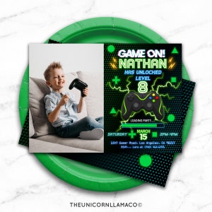 Video Game Invitation, Gamer Party, Gaming Invite, Video Game Controller Birthday, Printables, Boy Party, DIY, Game Truck
