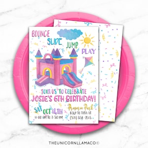 Bounce House Invitation, Backyard Party, Park Invite, Girl Birthday, Printables, Outdoor Party, DIY, Personalized, Playground, Slides