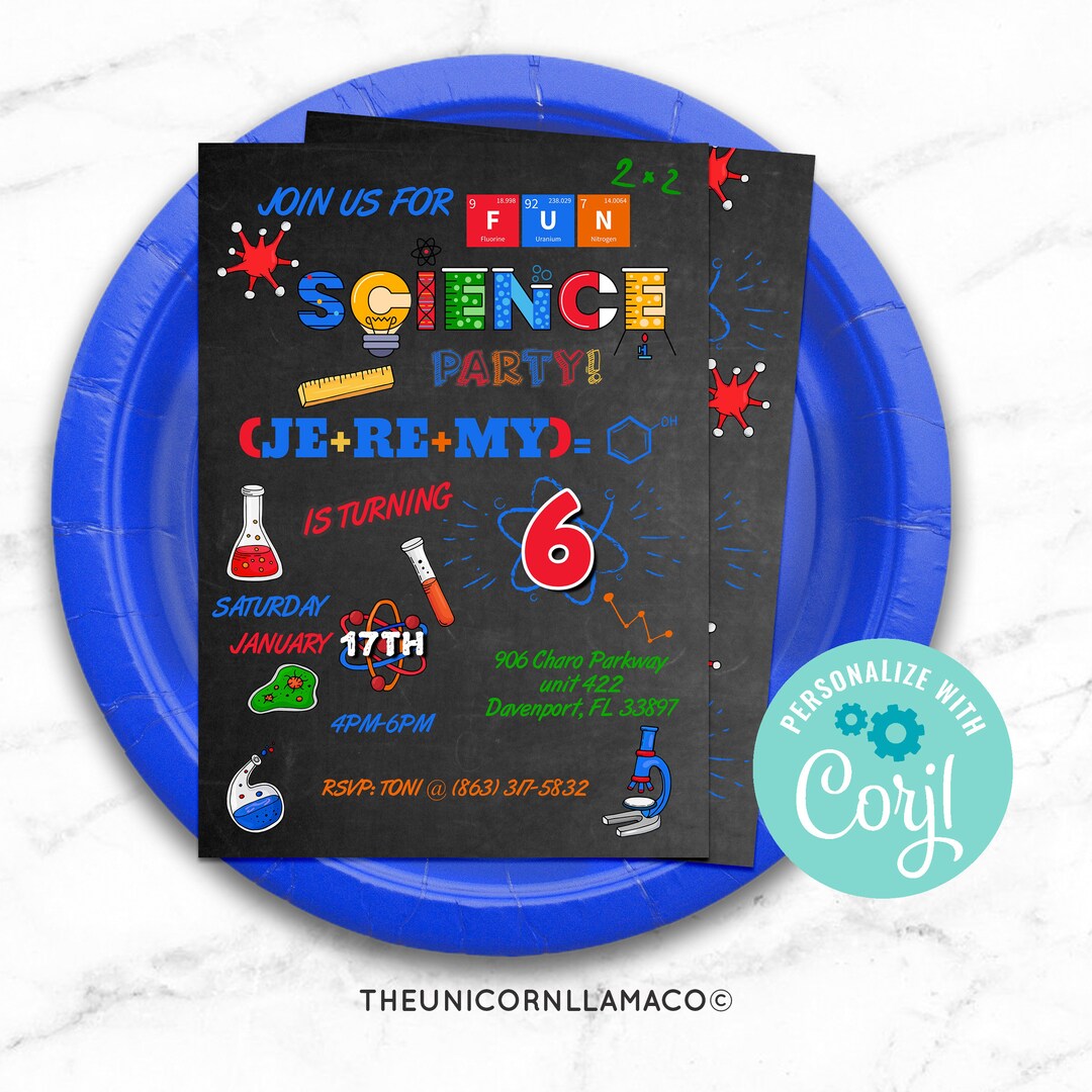 EDITABLE Science Chalkboard Invitation, Laboratory Party, Experiment