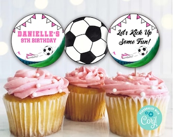 EDITABLE Soccer Party Cupcake Toppers Soccer Birthday Cupcakes Outdoor Party Favors Party Label Goalie Soccer Ball Sports 1st Girl Birthday