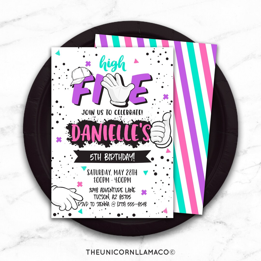 High Five Birthday Party Invitation Hi Five 5th Birthday Party Girls