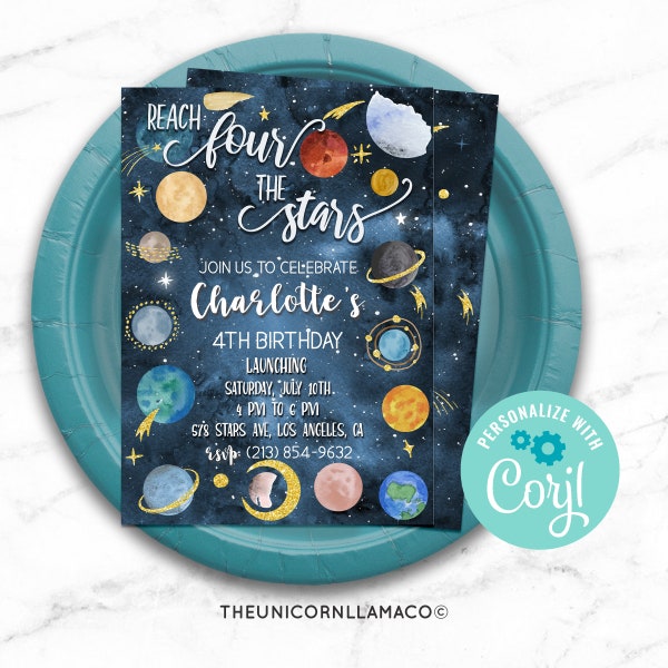 Reach 4 the Stars Birthday Invite Download - Etsy