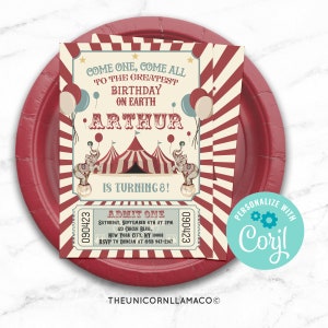 EDITABLE Circus Birthday Invitation Circus Vintage Circus Invitation Circus Birthday Party Printable Invitation Digital Personalized