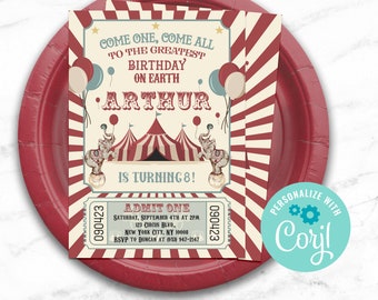 EDITABLE Circus Birthday Invitation Circus Vintage Circus Invitation Circus Birthday Party Printable Invitation Digital Personalized