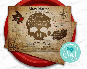 EDITABLE Pirate Invitation, Pirate Treasure Map Invitation, Pirate Party, Pirate Ship, Treasure Map, Personalized, Printable, Digital, DIY