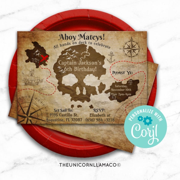 EDITABLE Pirate Invitation, Pirate Treasure Map Invitation, Pirate Party, Pirate Ship, Treasure Map, Personalized, Printable, Digital, DIY