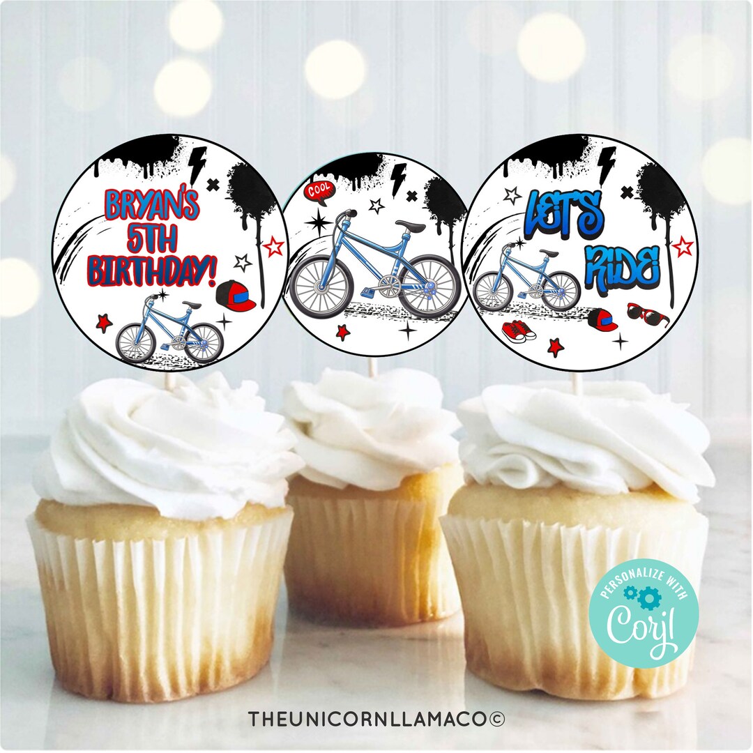 EDITABLE BMX Skateboard Cupcake Toppers Bike Skate Park Cupcakes ...