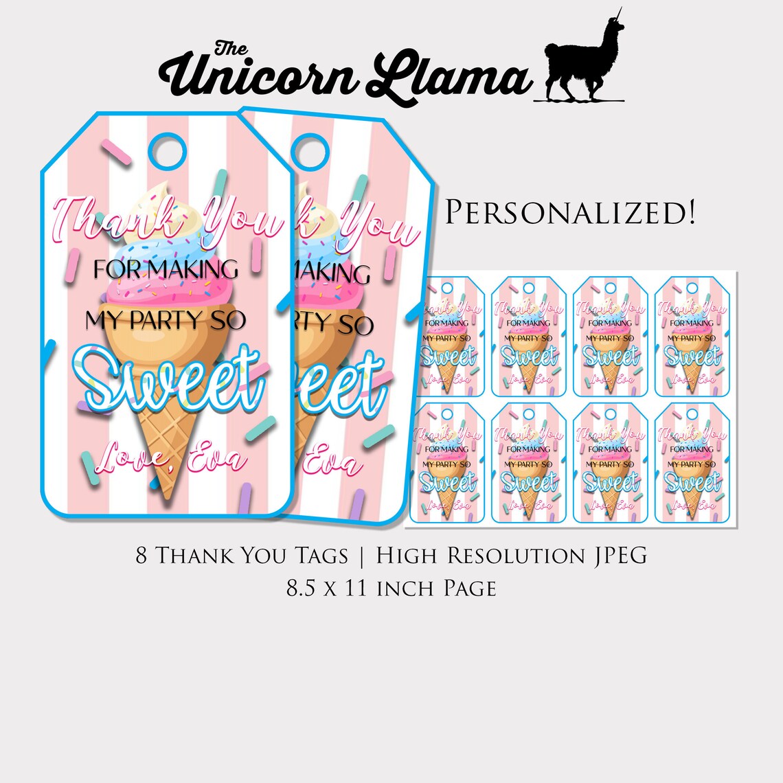 Ice Cream Thank You Tags Ice Cream Favors Ice Cream Birthday | Etsy