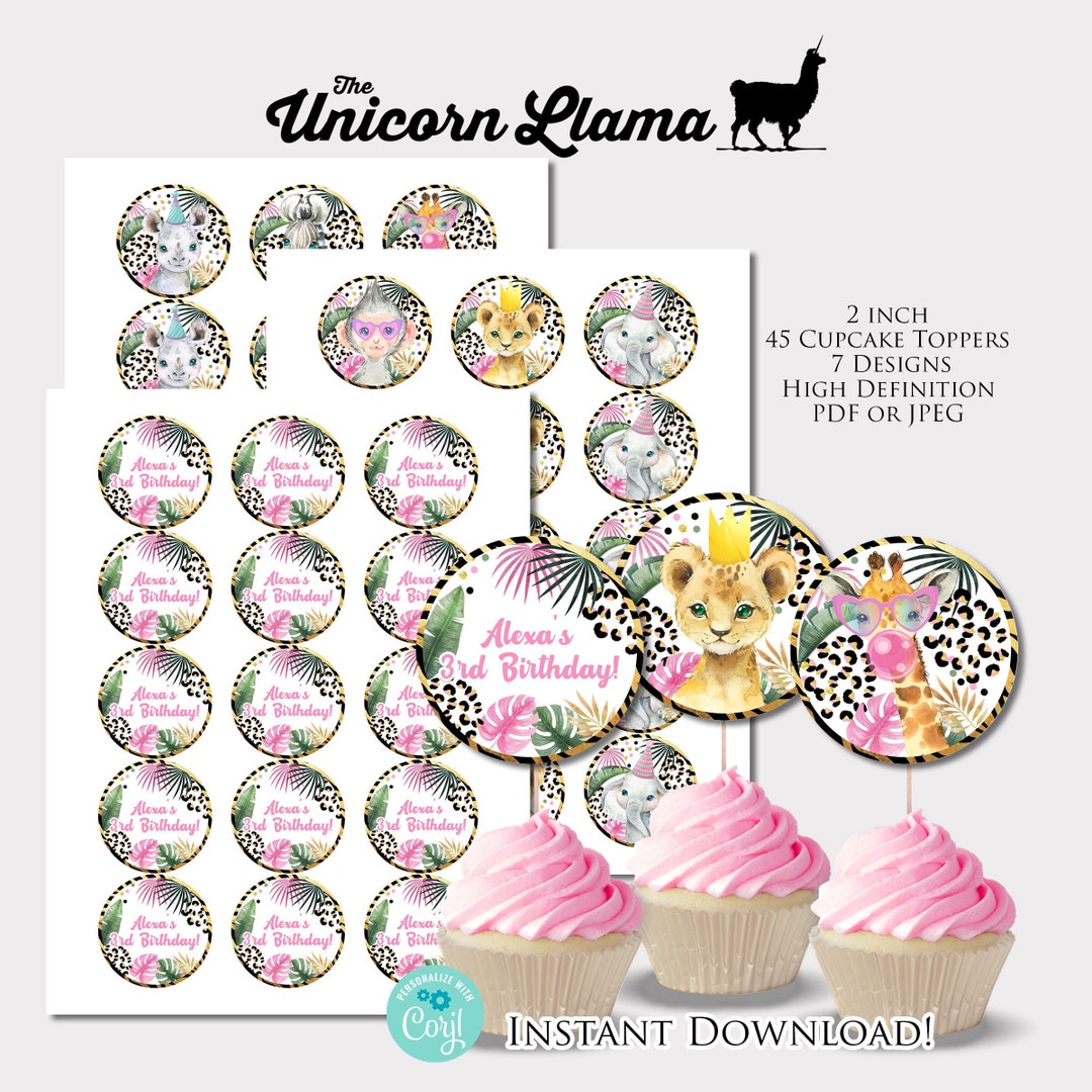 EDITABLE Party Animals Cupcake Toppers Leopard Print Safari Fun