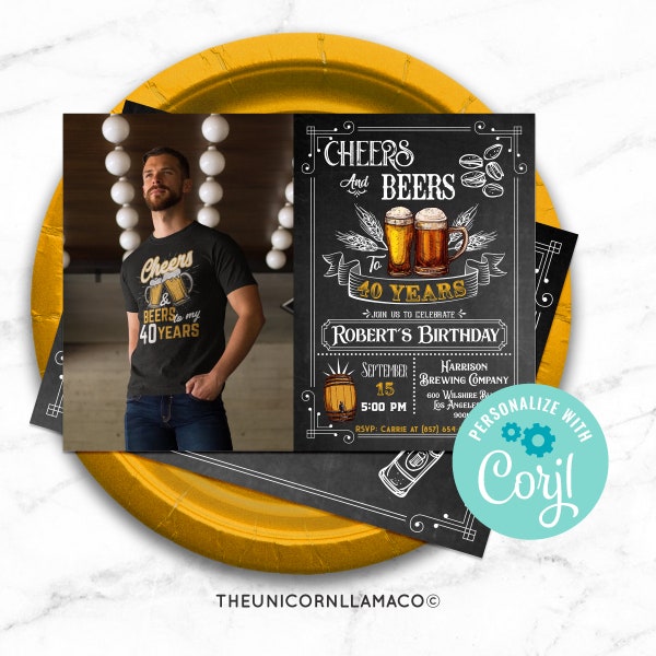 EDITABLE Cheers and Beers Picture Birthday Invitation Cheers and Beers Party Adult Invite Bar Birthday Guy 21st 30th 40th 50th 60th 70th