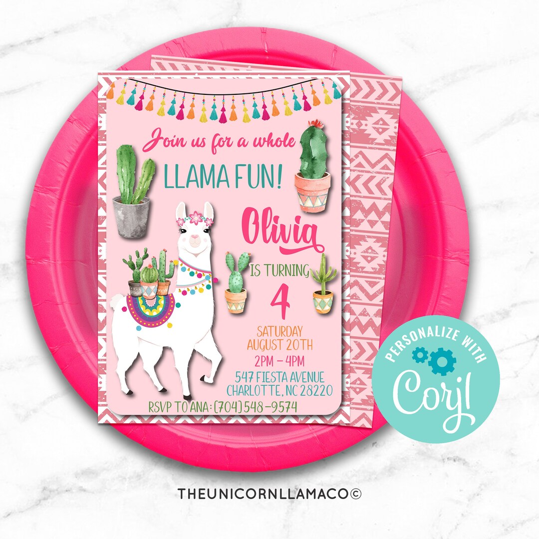 EDITABLE Llama Invitation, Llama Party, Llama Invite, Llama Birthday ...