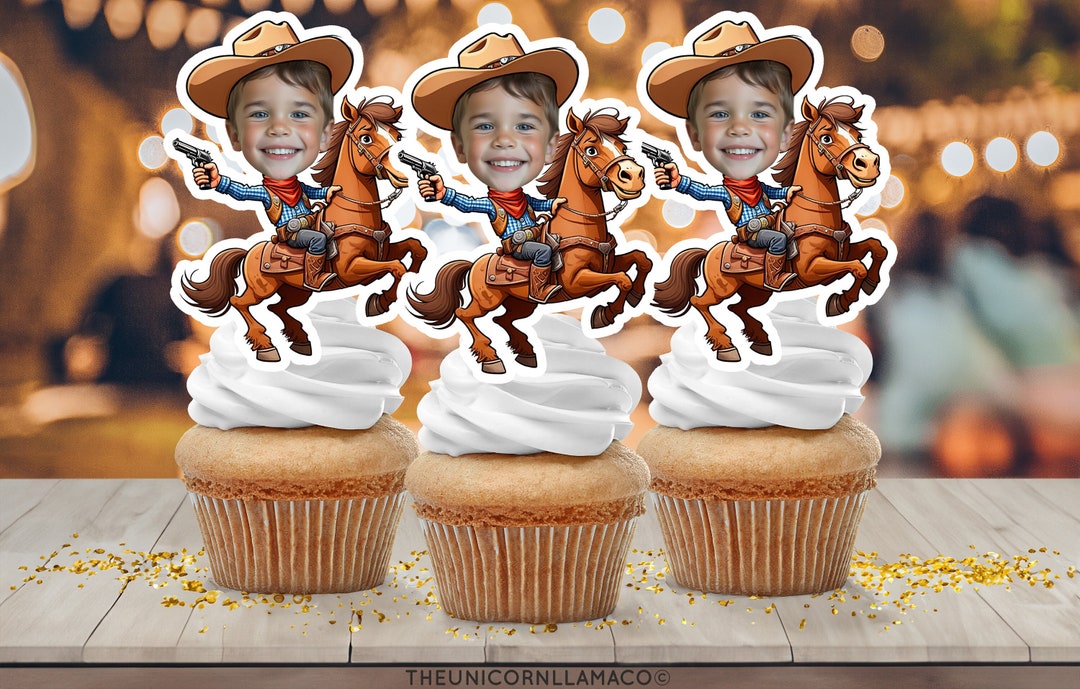 PRINTABLE Cowboy Personalized Face Cupcake Toppers, Photo, Birthday ...