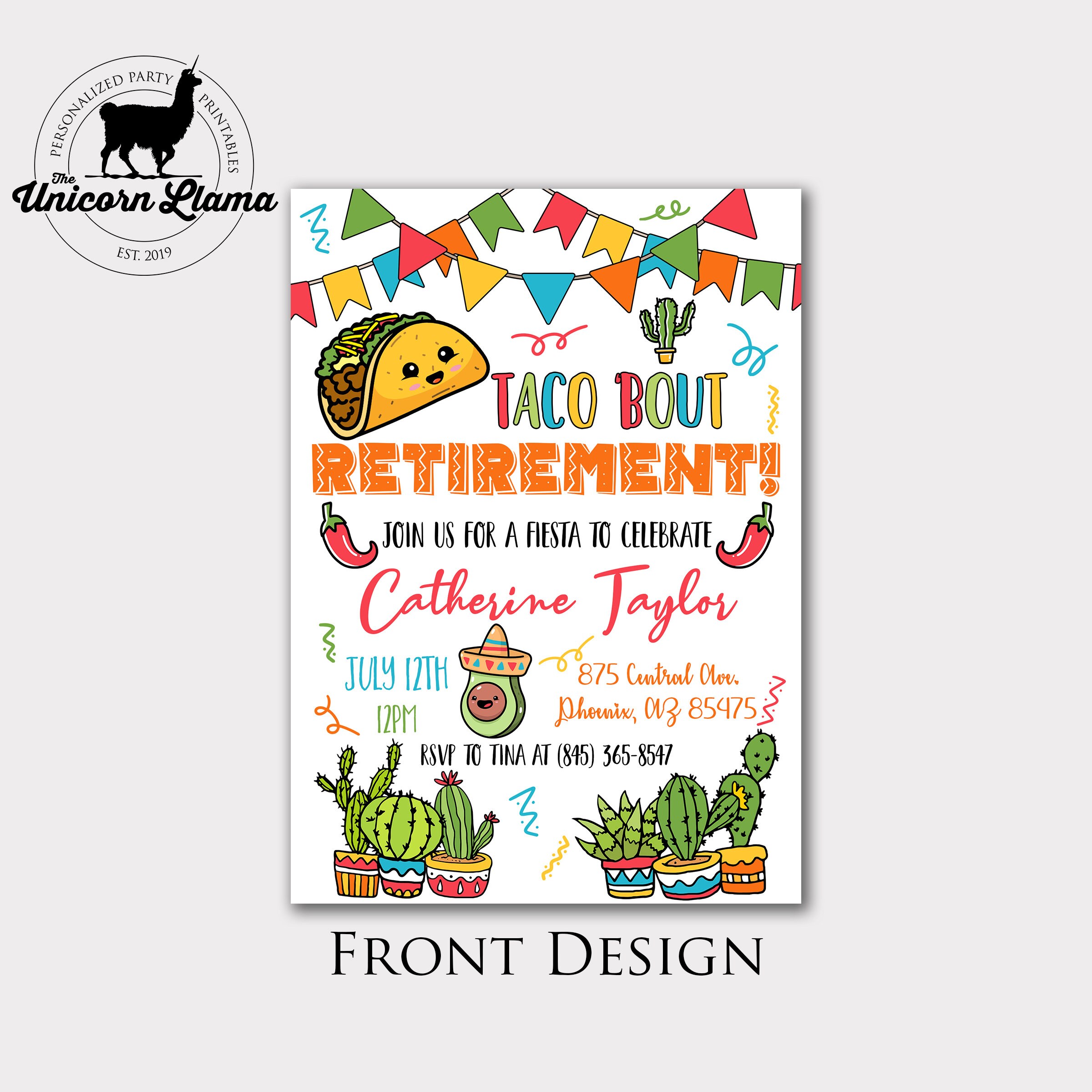 Taco Bout Retirement Invitation Taco Tuesday Party Fiesta - Etsy
