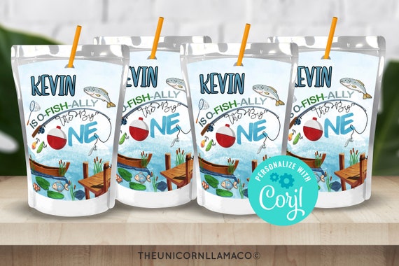 EDITABLE Fishing the Big One Capri Sun Personalized Fish Juice Pouch  Outdoor Party Favors First 1st Birthday Party Label Boy Birthday 