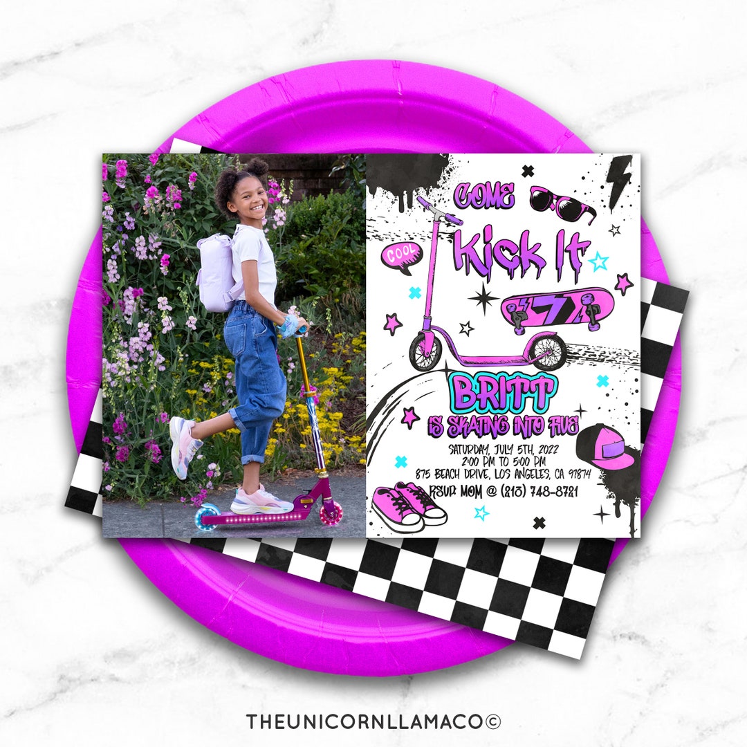Scooter Party Invitation Printable Skateboard Birthday Invite Etsy