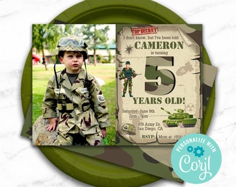 EDITABLE Army Military Picture Invitation Camouflage Party Soldier Invite Boy Birthday Printables Tank Birthday Camo Patriot