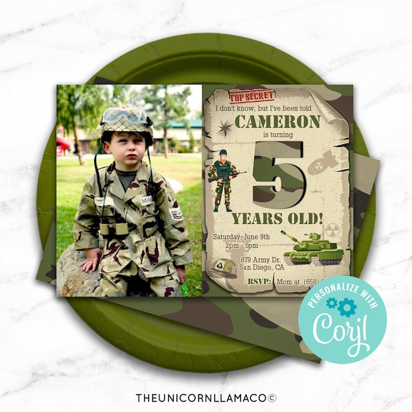 Camo Tank Birthday Invitation Etsy