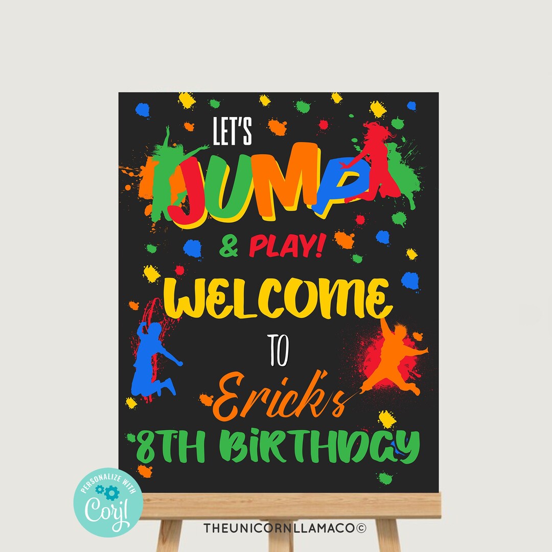 EDITABLE Jump Party Welcome Sign Trampoline Park Party Bounce House ...
