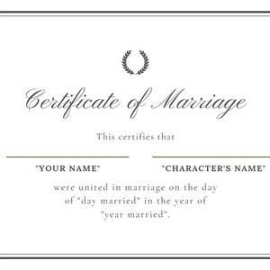 Digital Custom Comfort Character Wedding Certificate and Proposal Letter