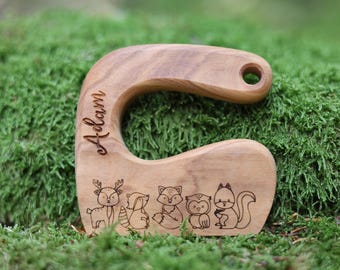Safe children's knife made of olive wood, personalized Montessori knife, children's knife with name, children's knife, children's cutlery with name