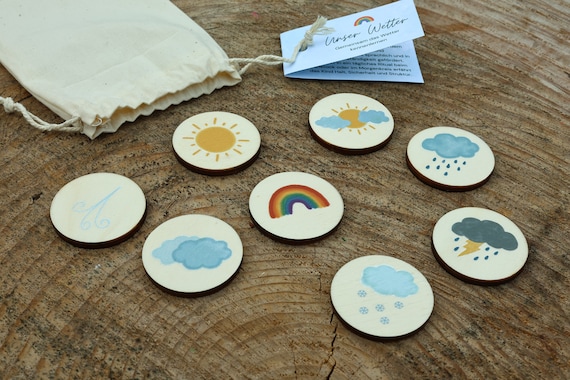 Wetterplättchen, Wetter lernen Kinder, Wettersteine, Morgenkreis, Kindergarten, Wetter