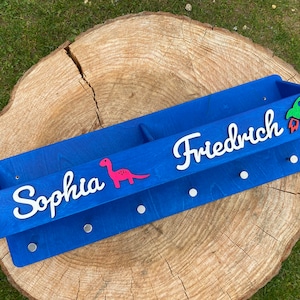 Children&#39;s wardrobe with storage box, children&#39;s wardrobe with name, children&#39;s wardrobe, baby room, coat hooks for children, wooden coat rack