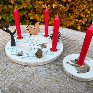 Advent wreath squirrel, candle ring Advent, Advent wreath made of wood, candle ring Christmas, Christmas decoration, Advent plate with candles