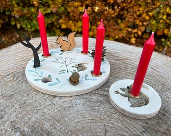 Advent wreath squirrel, Advent candle ring, wooden Advent wreath, Christmas candle ring, Christmas decorations, Advent plate with candles