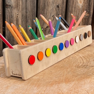 Stifteheld Regenbogen, Montesorri pencil holder for children, kindergarten gift, child desk organizer, pencil cup with name