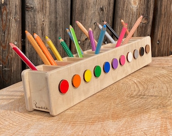 Stifteheld "Arcobaleno", portapenne Montesorri per bambini, regalo per bambini dell'asilo, organizer da scrivania per bambini