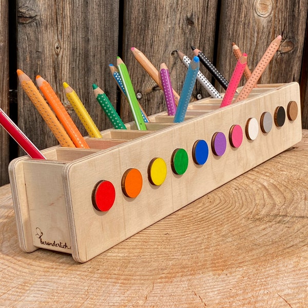 Personalized Montessori wooden pencil holder – rainbow with name – back-to-school gift for children – sustainable – Pencil Hero