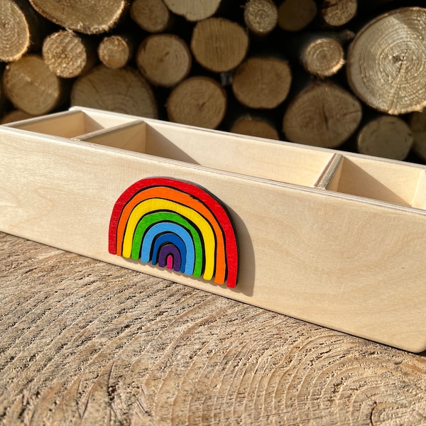 Stiftehalter personalisiert für Kinder, Schreibtischheld Regenbogen, Buntstiftehalter für Kids