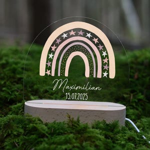 Personalized rainbow night lamp made of acrylic, baby gift birth, christening gift, children&#39;s room, birthday gift, bedside lamp