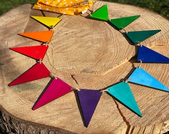 Birthday garland made of wood rainbow