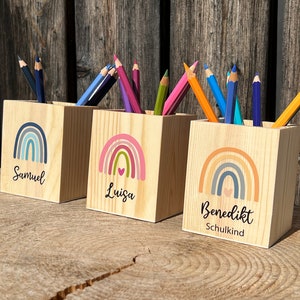 Rainbow pencil cup, Montesorri pencil holder for children, personalized pencil holder, colored pencil holder with name, desk organizer