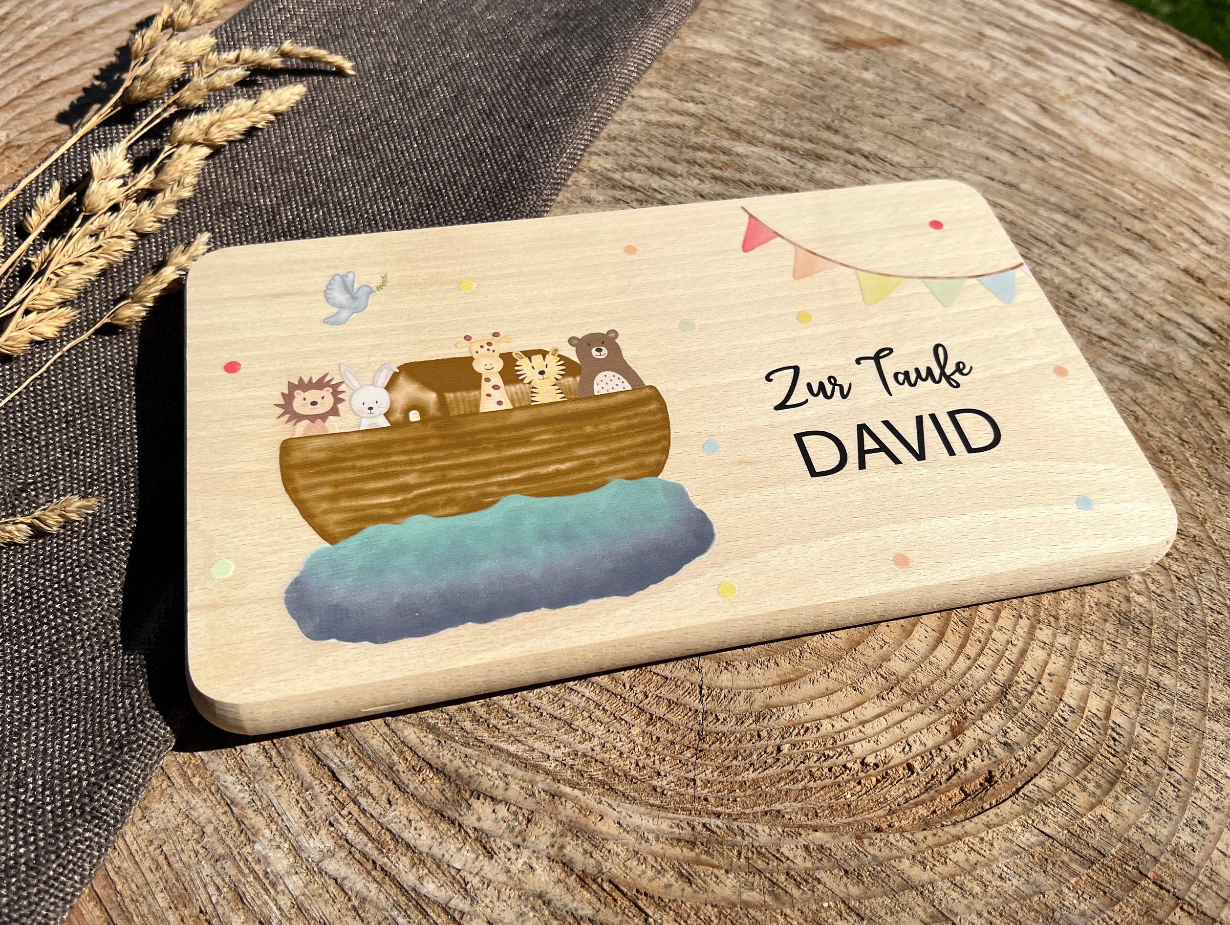 Regalo per battesimo per ragazzi, blu, 19 x 16 cm, barca in legno con