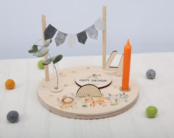 Birthday candle holder, personalized birthday plate with vase and candle, safari, birthday plate, birthday board, birthday ring