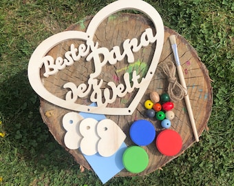 DIY craft set papa heart made of wood