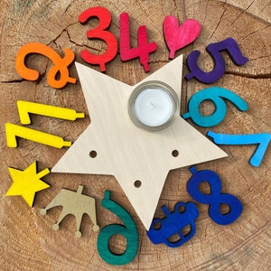 Birthday candle holder (magic writing) rainbow with numbers and symbol