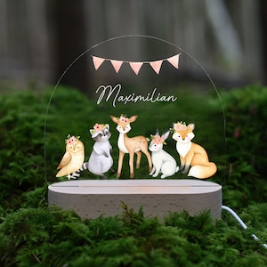 Personalized night light cute forest animals made of acrylic, baby gift birth, christening gift, children&#39;s room, birthday gift, night lamp