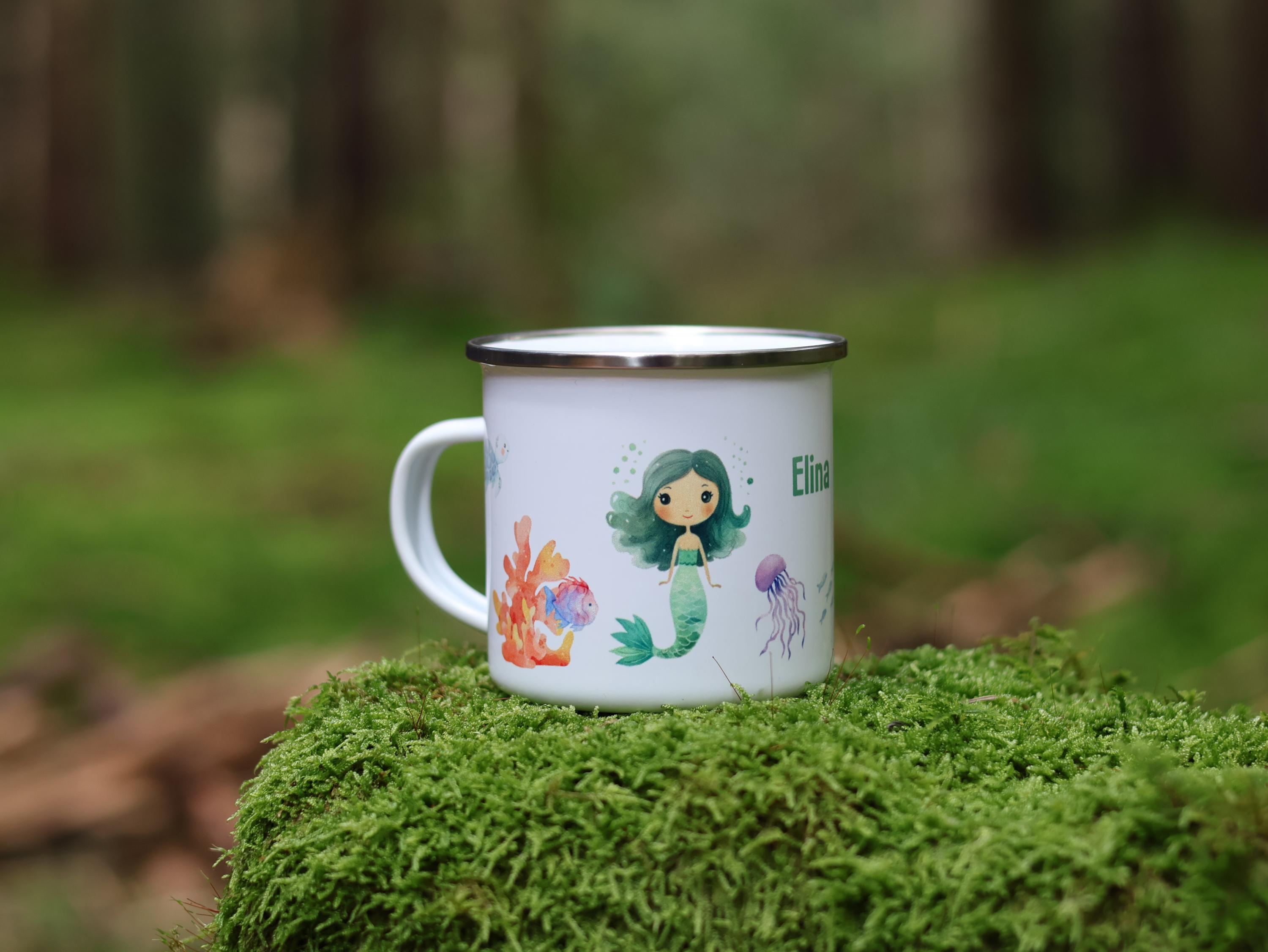 Personalisiert Emaille-Tasse Für Kinder – Mit Meerjungfrau Motiv & Eigenem Namen