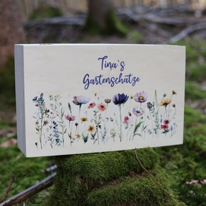 Caixa de jardim personalizada para sementes de flores, caixa de sementes de madeira, armazenamento de sementes, armazenamento de sementes, ideia de presente de jardim