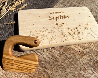 Couteau pour enfants personnalisé en bois d'olivier, couteau Montessori personnalisé, couteau pour enfants avec nom, enfants de cuisine, nom des couverts pour enfants